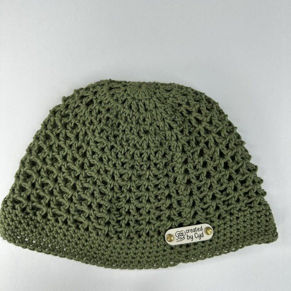 Created‎ by Cyd Juliet Olive Green Crochet Cap Beanie Open Weave Handmade NEW main image 6